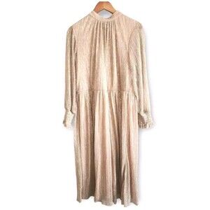 Eloquii Dress Womens 18 Rose Gold Shimmer Puff Sleeve Gathered Waist Midi Event